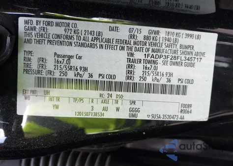 2015 Ford Focus Se z USA, uszkodzony, nr VIN 1FADP3F28FL345717